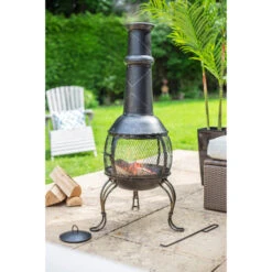 La Hacienda Chiminea - Leon Mesh Steel Chimenea Large -OUTSUNNY Store La Hacienda Chiminea Leon Mesh Steel Chimenea Large 4958864 1