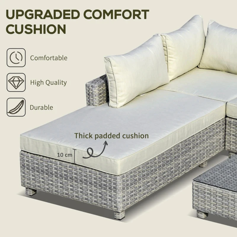 Outsunny Rattan Corner Sofa Set With Coffee Table 3 Piece 2m - Grey 5 Outsunny Rattan Corner Sofa Set With Coffee Table 3 Piece 2m - Grey - Image 5