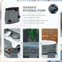 Outsunny Round Hot Tub 4 Person, Light Grey -OUTSUNNY Store MTdb1018041c96579 jpg