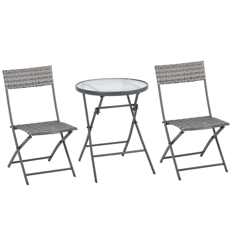 Outsunny Rattan Bistro Set - Grey 1 Outsunny Rattan Bistro Set - Grey