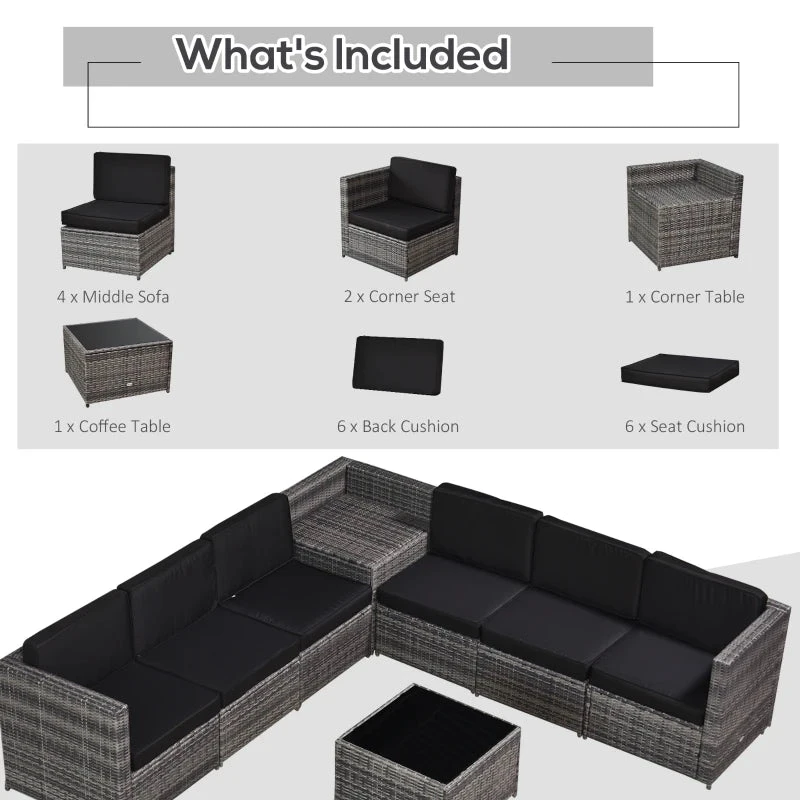 Outsunny Patio Rattan Sofa Set 6 Seater - Grey 6 Outsunny Patio Rattan Sofa Set 6 Seater - Grey - Image 6