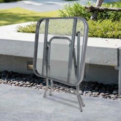 Silver & Stone Folding Side Table With Glass Top 40cm X 40cm X 46cm -OUTSUNNY Store MicrosoftTeams image 411