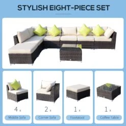 Outsunny 8 Pieces PE Rattan Corner Sofa Set With Thick Cushions, Aluminium Outdoor Rattan Garden Furniture Set With Glass Top Table, No Assembly Required, Mixed Brown -OUTSUNNY Store Ml975617eecc28cf4 206e62c0 a1eb 4ee6 91e3 3806ec4d67db