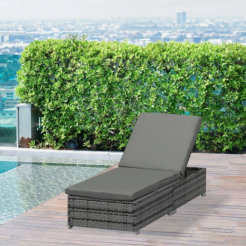 Outsunny Rattan Reclining Lounger - Grey 12 Outsunny Rattan Reclining Lounger - Grey - Image 12