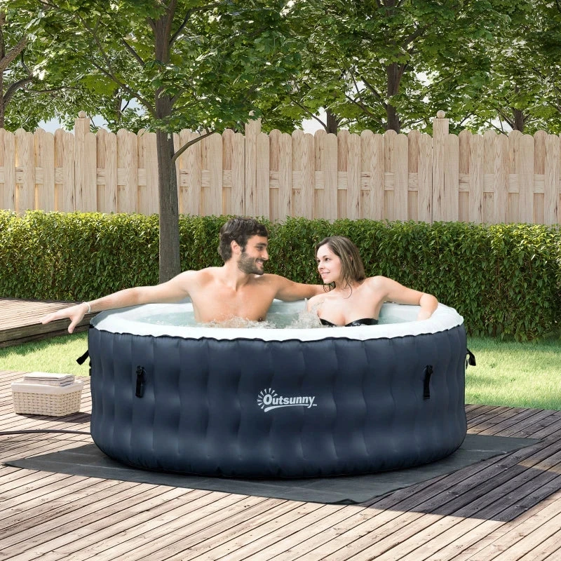 Outsunny Inflatable Hot Tub Spa Round With Cover For 4-6 People 195cm - Dark Blue 10 Outsunny Inflatable Hot Tub Spa Round With Cover For 4-6 People 195cm - Dark Blue - Image 10