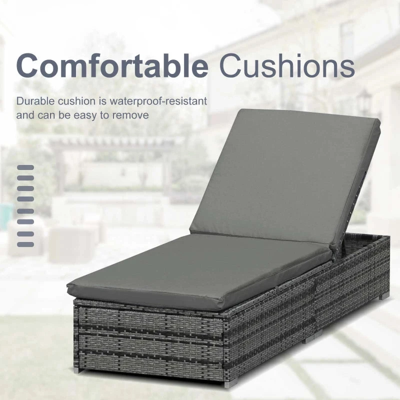 Outsunny Rattan Reclining Lounger - Grey 5 Outsunny Rattan Reclining Lounger - Grey - Image 5