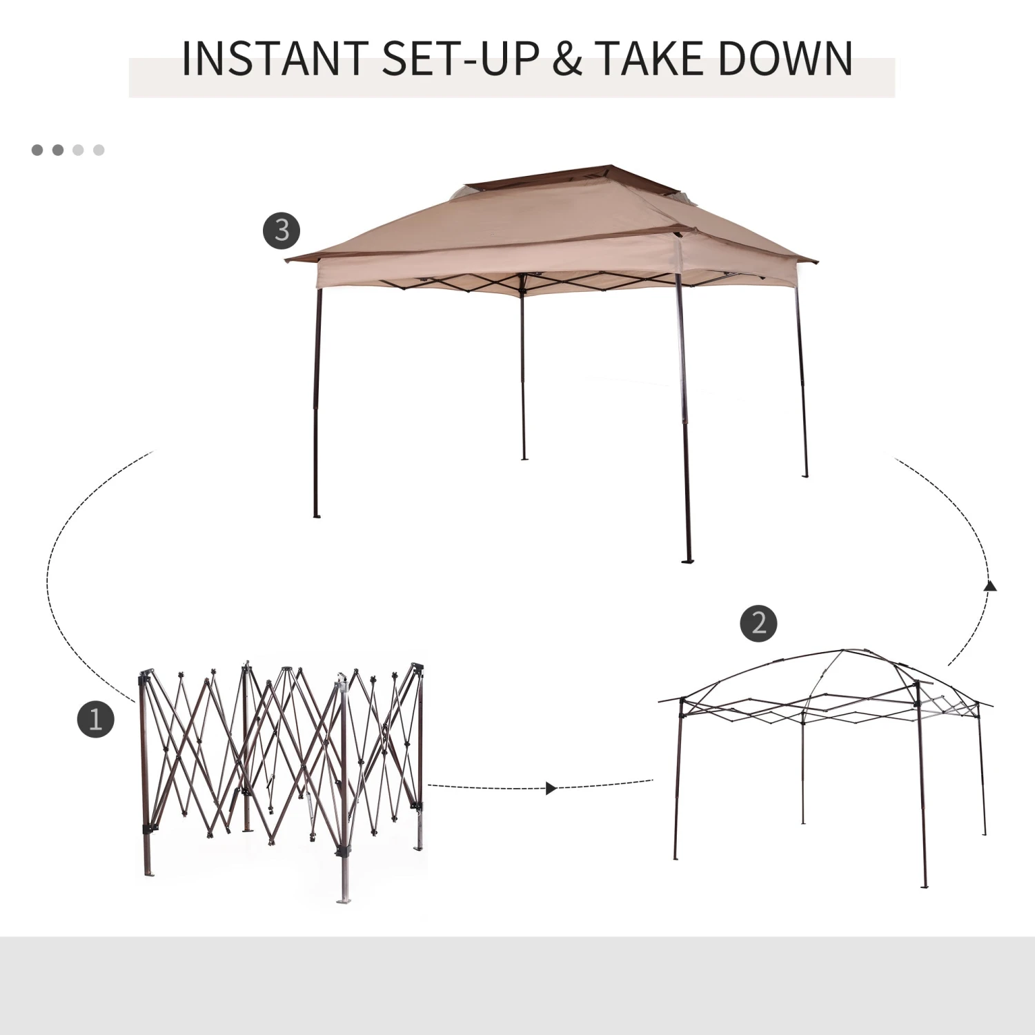 Outsunny 3 X 3(m) Pop Up Gazebo With Netting And Carry Bag, Party Tent Event Shelter For Garden, Patio - Khaki 5 Outsunny 3 X 3(m) Pop Up Gazebo With Netting And Carry Bag, Party Tent Event Shelter For Garden, Patio - Khaki - Image 5