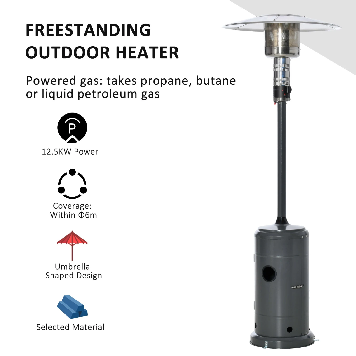 Outsunny 12.5KW Outdoor Gas Patio Heater Standing Propane Heater 8 Outsunny 12.5KW Outdoor Gas Patio Heater Standing Propane Heater - Image 8