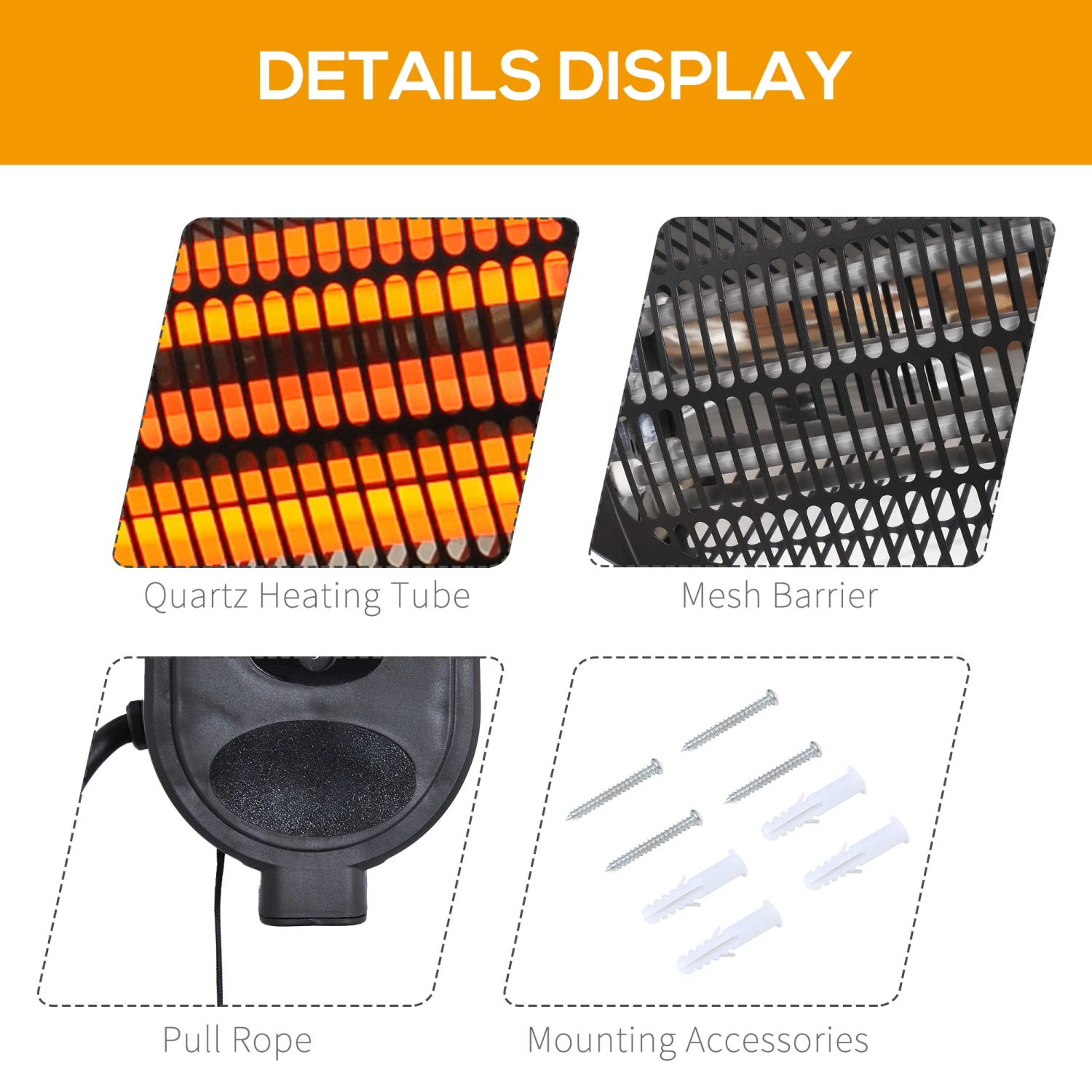 Outsunny Wall Mount Electric Infrared Patio Heater 220V-240V Black 7 Outsunny Wall Mount Electric Infrared Patio Heater 220V-240V Black - Image 7