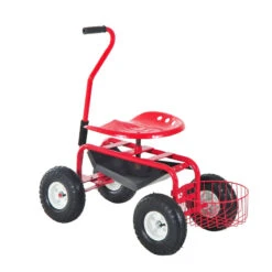 Outsunny Gardening Planting Rolling Cart Red
