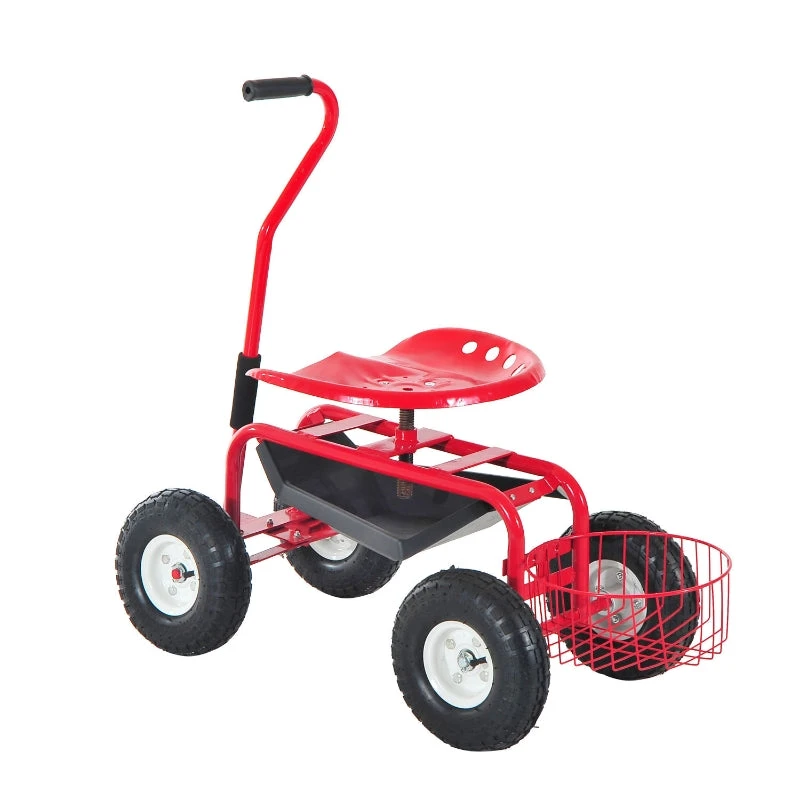 Outsunny Gardening Planting Rolling Cart Red 1 Outsunny Gardening Planting Rolling Cart Red