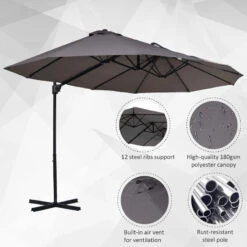 Outsunny Double Parasol 4.6m - Grey -OUTSUNNY Store Ouca091816f81bdcf jpg