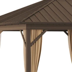 Outsunny Hardtop Gazebo With Curtains 3.6 X 3m - Brown -OUTSUNNY Store Oz33d618141203190 jpg