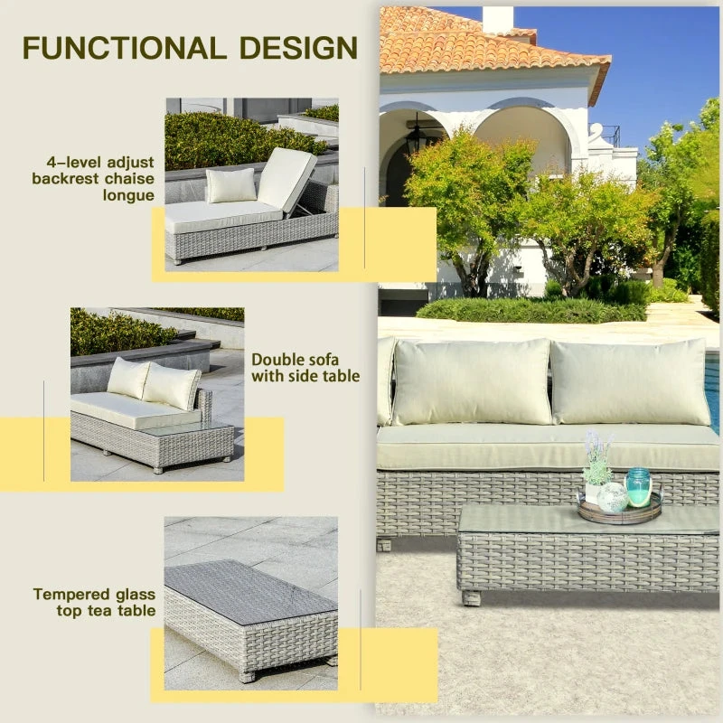 Outsunny Rattan Corner Sofa Set With Coffee Table 3 Piece 2m - Grey 3 Outsunny Rattan Corner Sofa Set With Coffee Table 3 Piece 2m - Grey - Image 3