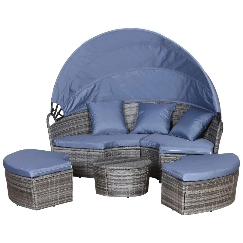 Outsunny Garden Daybed With Cushions - Grey With Blue Cushions 2 Outsunny Garden Daybed With Cushions - Grey With Blue Cushions - Image 2