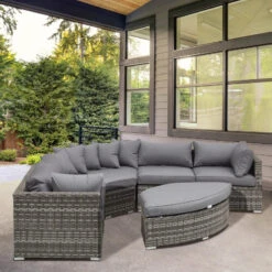 Outsunny Outdoor Rattan Corner Sofa Set 6 Piece - Grey -OUTSUNNY Store PLK08b17dc2d3d3f6 jpg