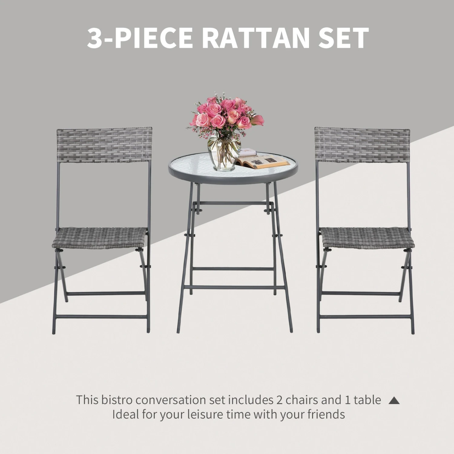 Outsunny Rattan Bistro Set - Grey 4 Outsunny Rattan Bistro Set - Grey - Image 4