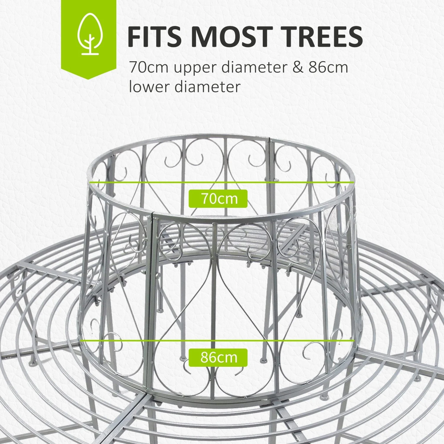 Outsunny Garden Tree Bench Seat - Silver 4 Outsunny Garden Tree Bench Seat - Silver - Image 4