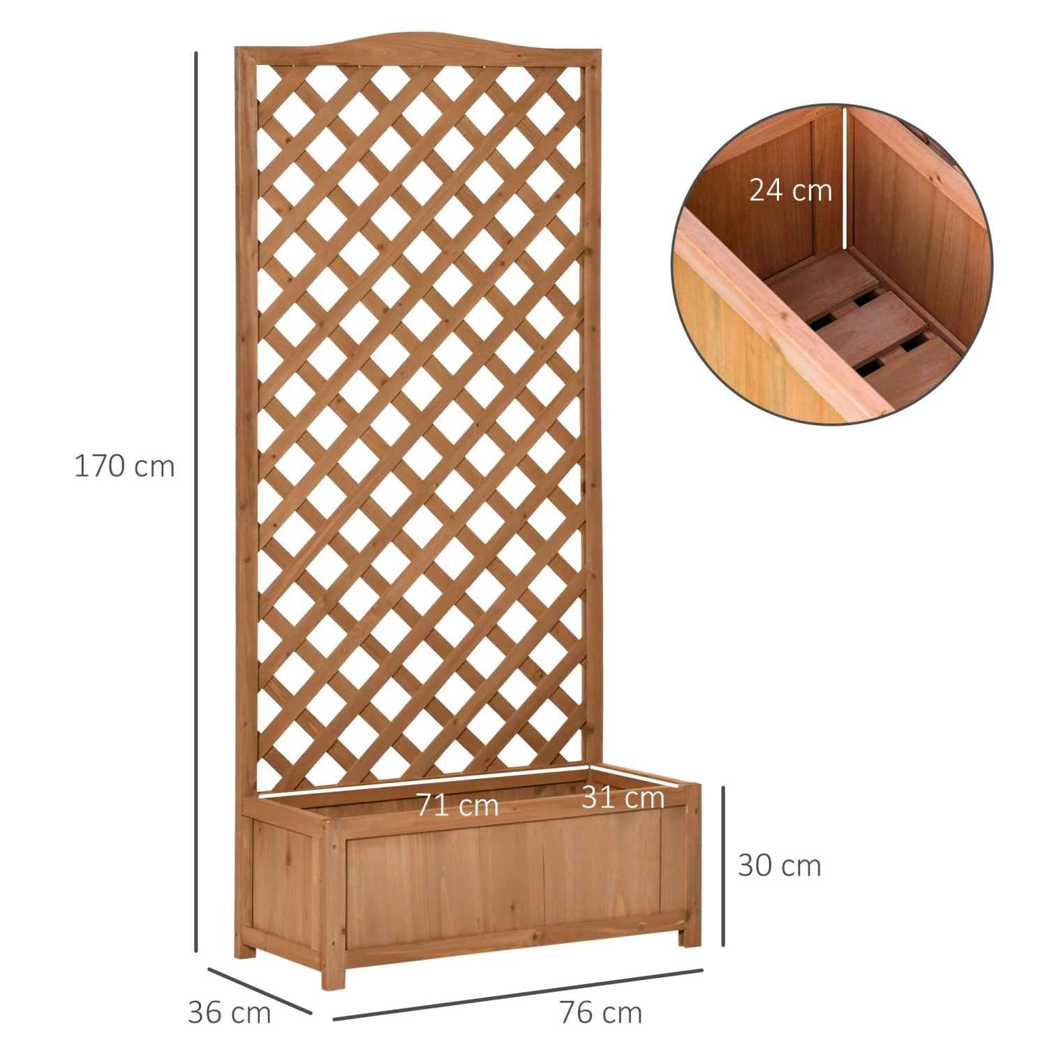 Outsunny Garden Wooden Planter Box With Trellis Lattice Flower Raised Bed 76x36x170cm 2 Outsunny Garden Wooden Planter Box With Trellis Lattice Flower Raised Bed 76x36x170cm - Image 2