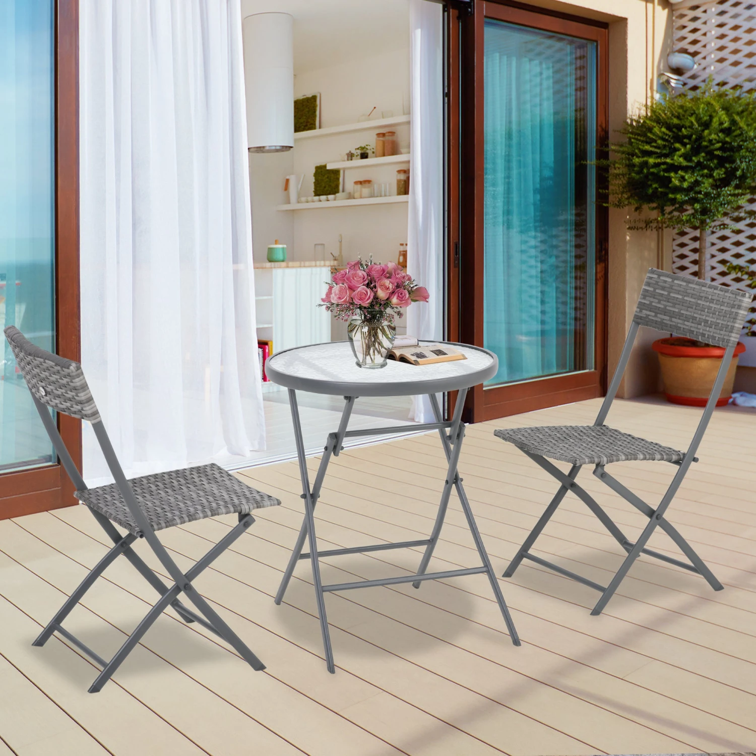 Outsunny Rattan Bistro Set - Grey 2 Outsunny Rattan Bistro Set - Grey - Image 2