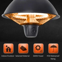 Outsunny Hanging Electric Outdoor Patio Heater 600W - Black -OUTSUNNY Store Qcs88c1801b399fea jpg