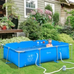 Outsunny Swimming Pool With Steel Frame & Filter 252L X 152W X 65H Cm - Blue -OUTSUNNY Store Qnebe217dc5f97d7f jpg