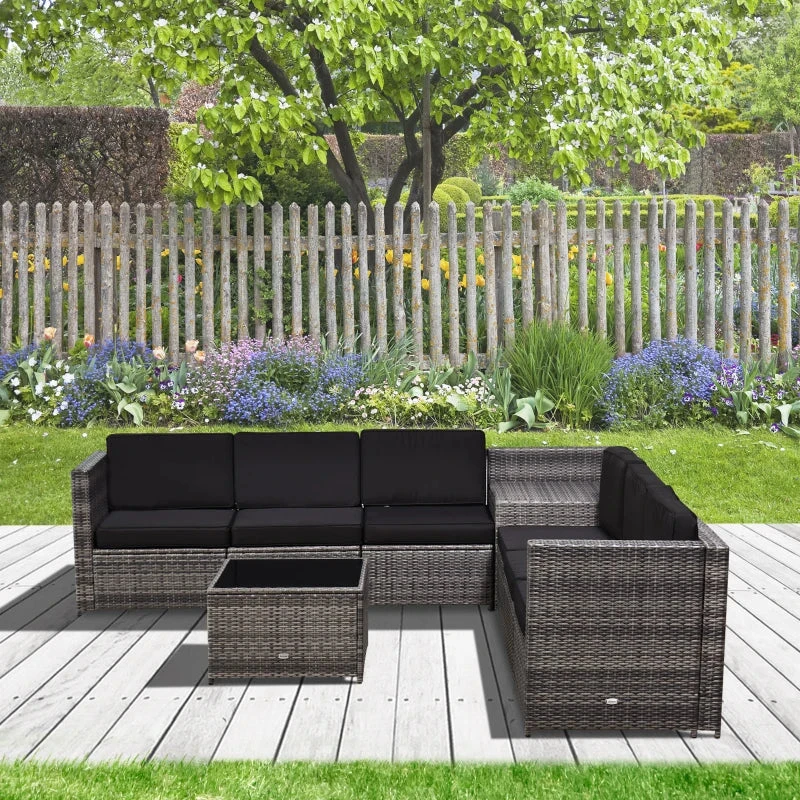 Outsunny Patio Rattan Sofa Set 6 Seater - Grey 2 Outsunny Patio Rattan Sofa Set 6 Seater - Grey - Image 2