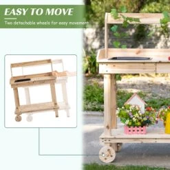 Outsunny Wooden Potting Bench Work Table With 2 Removable Wheels, Sink, Drawer & Large Storage Spaces, 92x45x119cm -OUTSUNNY Store R9ua0917ee2cf0775