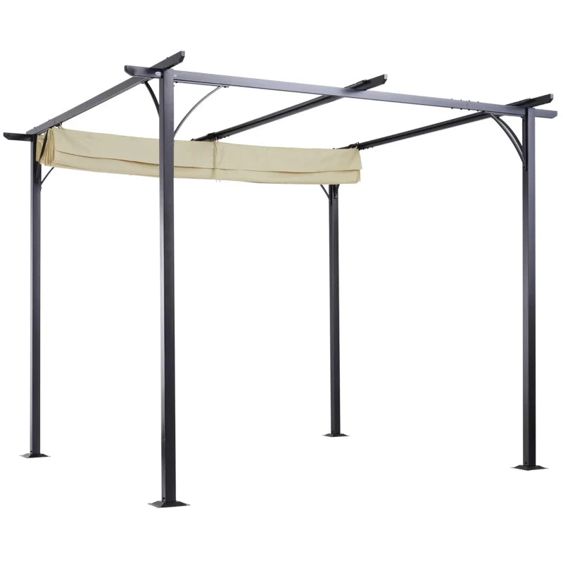 Outsunny Outdoor Metal Pergola With Retractable Awning Canopy 3x3m - Beige 11 Outsunny Outdoor Metal Pergola With Retractable Awning Canopy 3x3m - Beige - Image 11