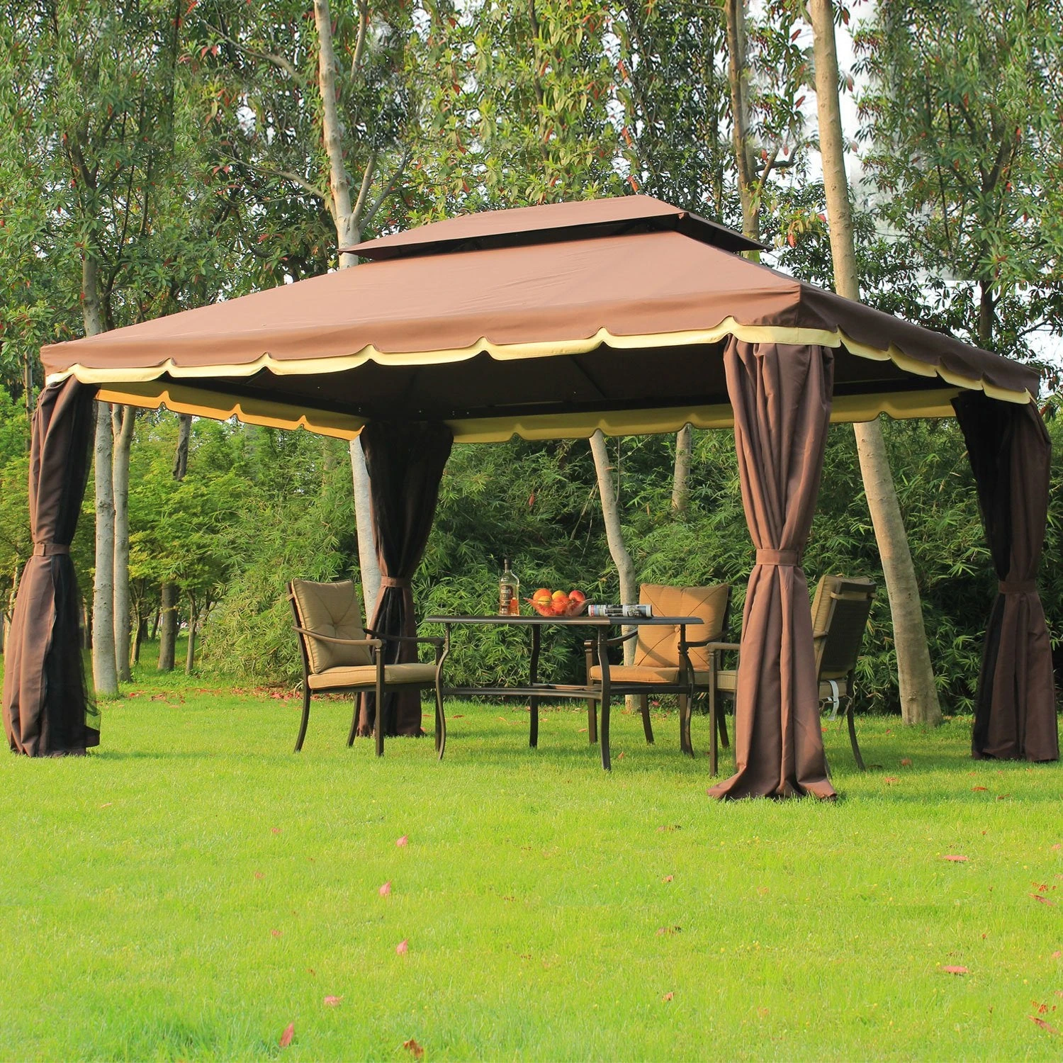 Outsunny Garden Gazebo - Brown 2 Outsunny Garden Gazebo - Brown - Image 2