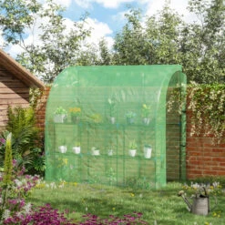 Outsunny Lean To Tunnel Greenhouse 214L X 120W X 215Hcm - Green -OUTSUNNY Store Rp26ff1849de24883 jpg