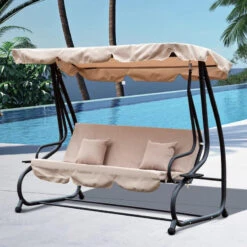 Outsunny 2-in-1 Garden Swing Chair - Light Brown -OUTSUNNY Store STM6ff188fbaaea2c jpg