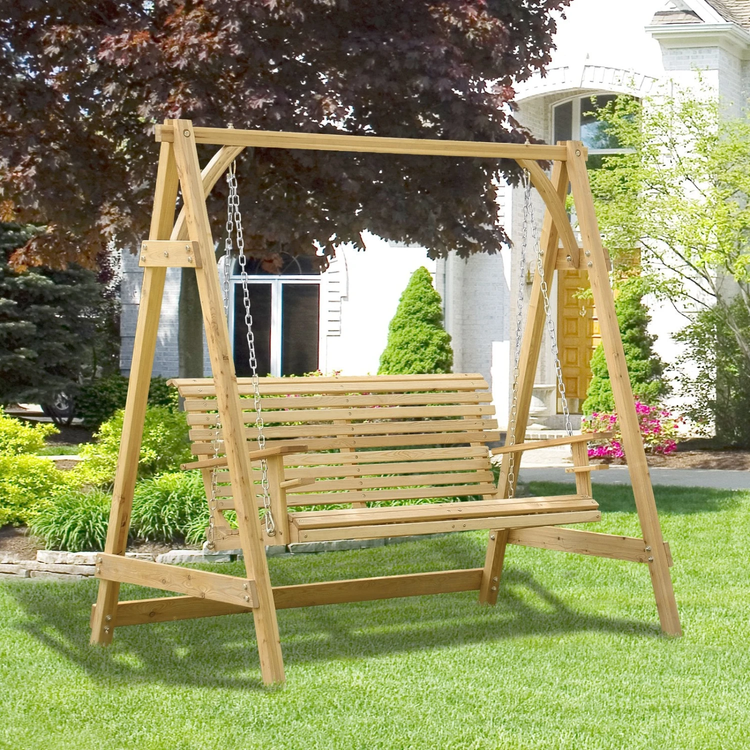 Outsunny 2 Seater Wooden Swing Bench 2 Outsunny 2 Seater Wooden Swing Bench - Image 2