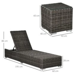 Outsunny 2 Seater Adjustable PE Rattan Wicker Lounge Set Half-Round Wicker Recliner Bed -OUTSUNNY Store Soaa1217eecc28ebe