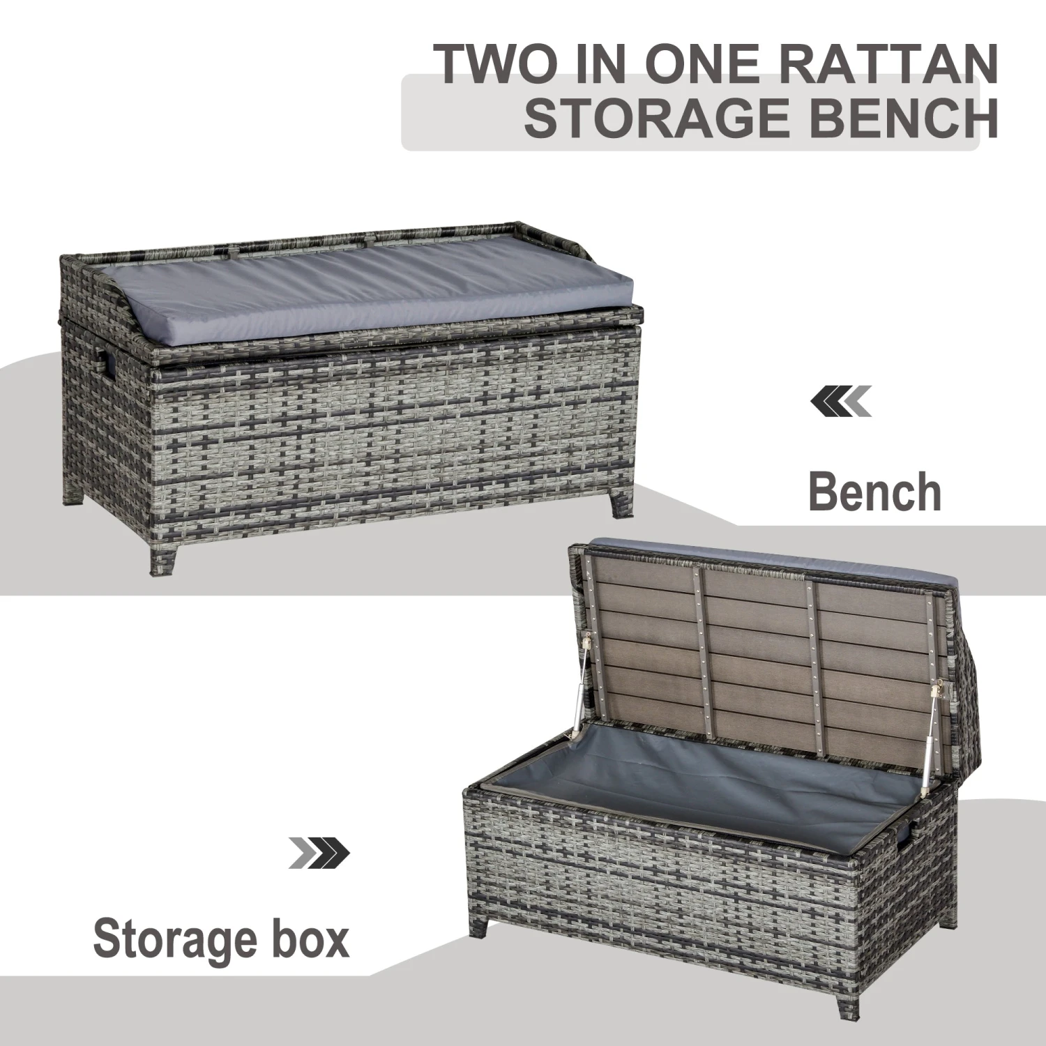 Outsunny Rattan Storage Bench Grey 4 Outsunny Rattan Storage Bench Grey - Image 4