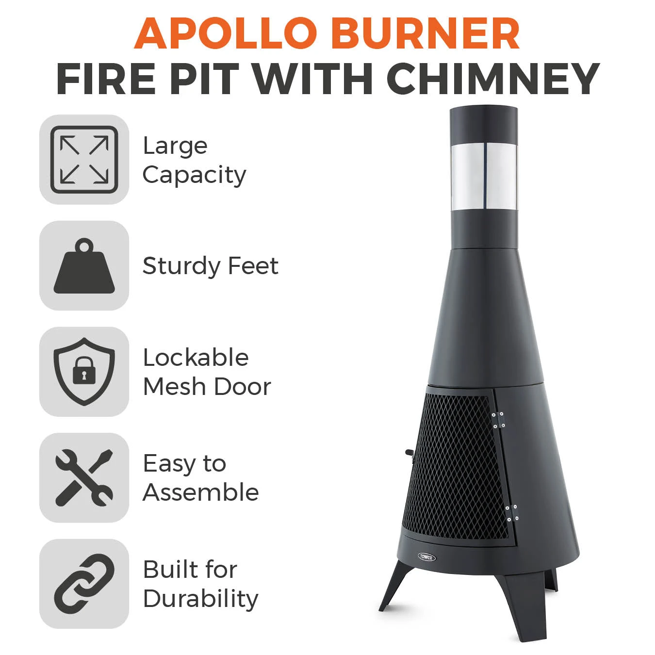 Tower Apollo Log Burner - Black 2 Tower Apollo Log Burner - Black - Image 2