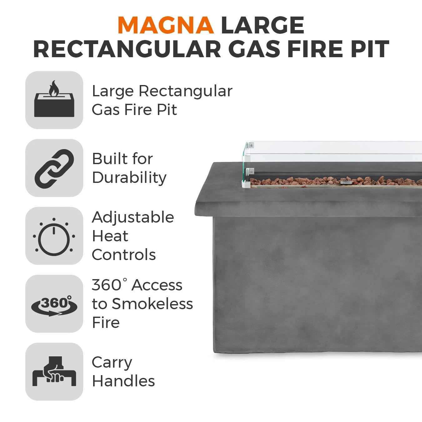 Tower Magna Rectangular Gas Fire Pit Tall - Grey 2 Tower Magna Rectangular Gas Fire Pit Tall - Grey - Image 2