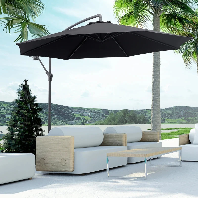 Outsunny Cantilever Banana Parasol 3m - Black 11 Outsunny Cantilever Banana Parasol 3m - Black - Image 11