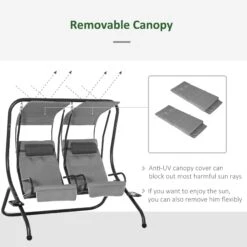 Outsunny Canopy Swing 2 Separate Relax Chairs W/ Handrails And Removable Canopy Grey -OUTSUNNY Store TKhf7217dc265fa29