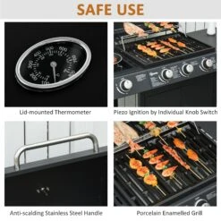 Outsunny Gas Burner Barbecue Grill 3+1 Burner Garden BBQ Trolley W/ Side Burner Warming Rack Side Shelves Storage Cabinet Piezo Ignition Thermometer 110x50x100cm -OUTSUNNY Store ThH0ff17dc22f05e5 56890c40 8679 470d ac9f a4e709c49891