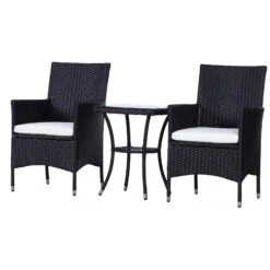Outsunny-3 Piece Rattan Bistro Set - Black