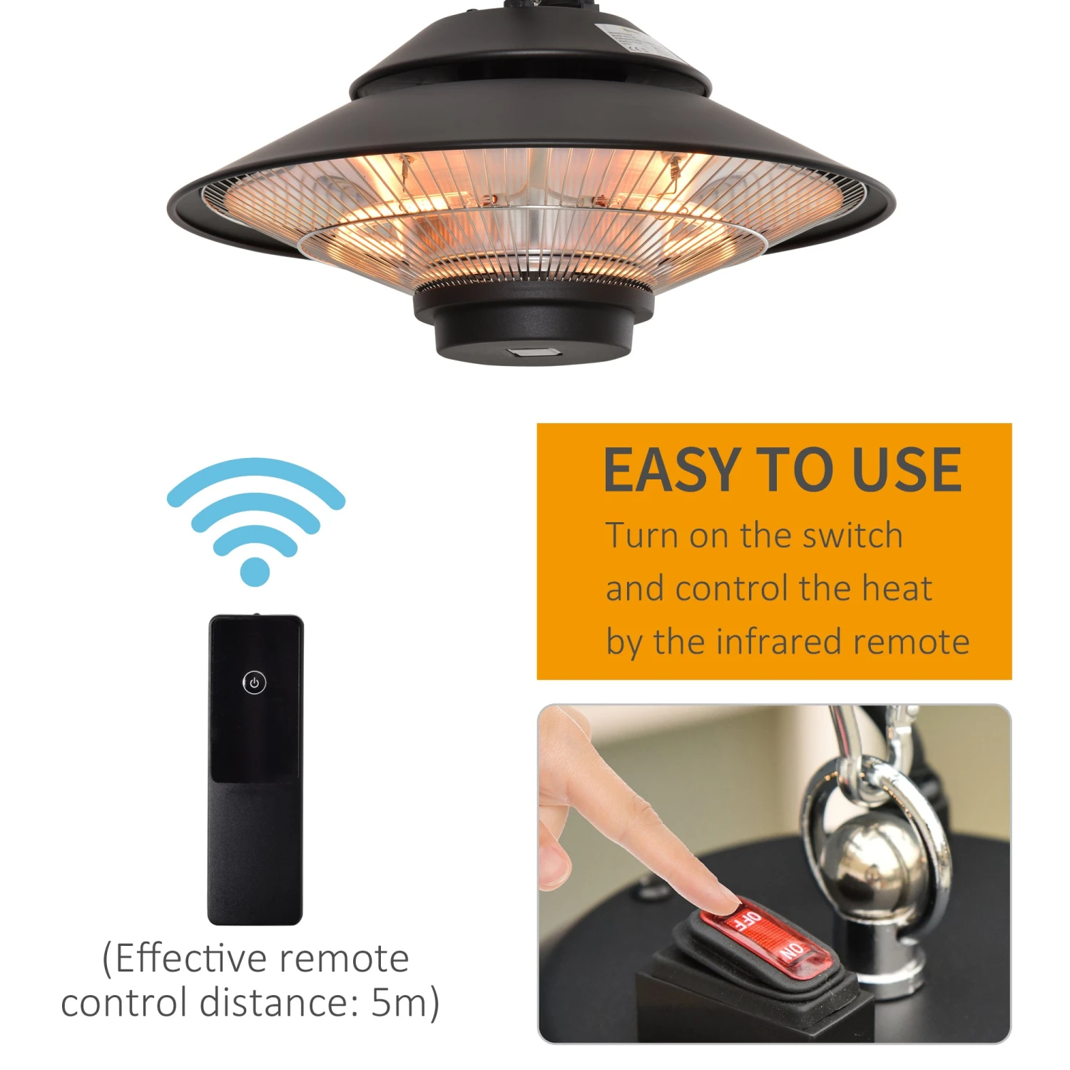 Outsunny 1500W Electric Patio Heater Hanging Heater 4 Outsunny 1500W Electric Patio Heater Hanging Heater - Image 4