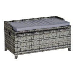 Outsunny Rattan Storage Bench Grey