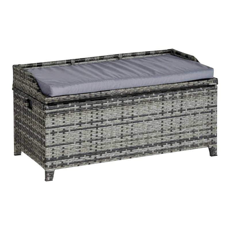 Outsunny Rattan Storage Bench Grey 1 Outsunny Rattan Storage Bench Grey