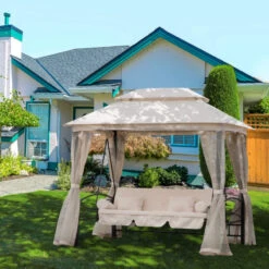 Outsunny Gazebo Swing Chair Bed - Beige -OUTSUNNY Store Udu90f1859ab65c84 jpg