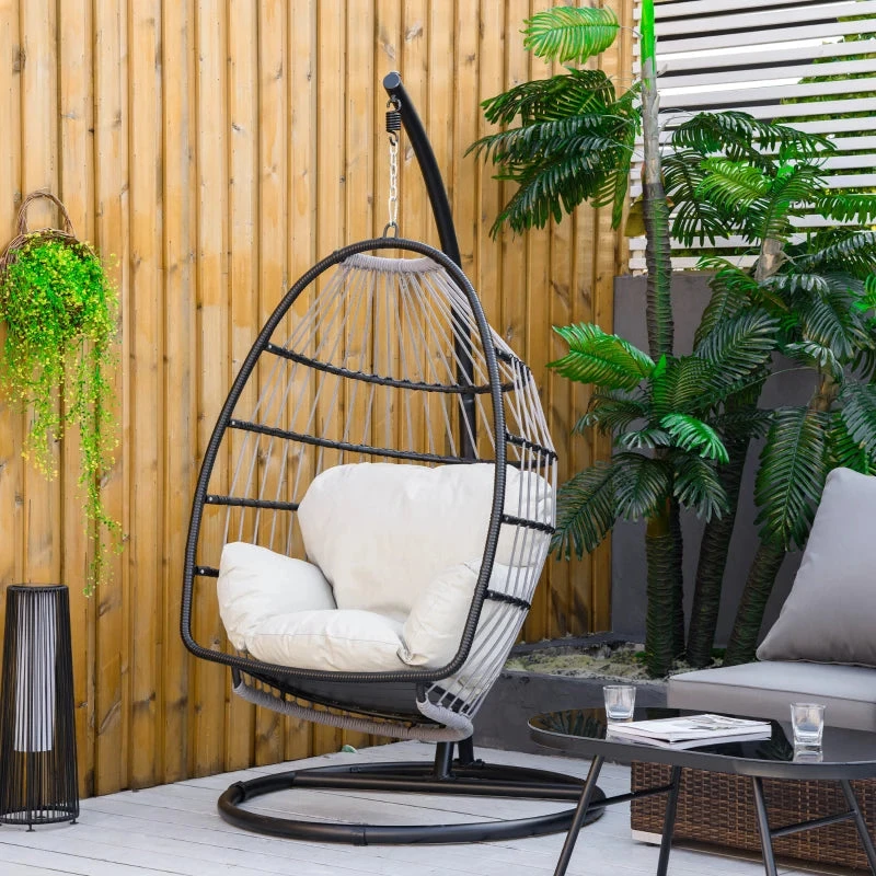 Outsunny Rattan Hanging Egg Chair Black 2 Outsunny Rattan Hanging Egg Chair Black - Image 2