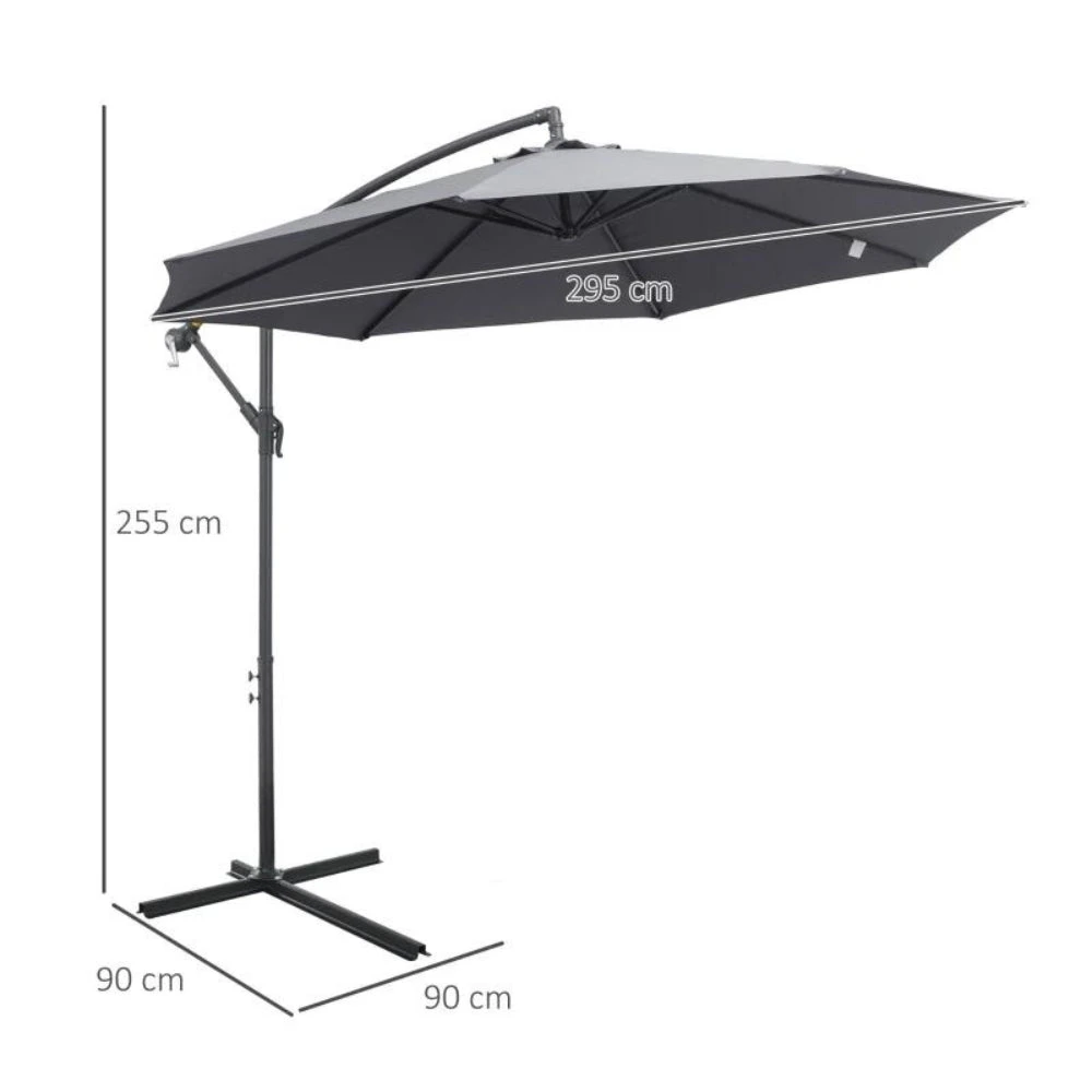 Outsunny Garden Banana Parasol With Cantilever Umbrella 3m - Grey 2 Outsunny Garden Banana Parasol With Cantilever Umbrella 3m - Grey - Image 2