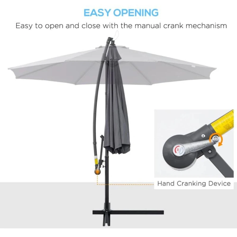 Outsunny Garden Banana Parasol With Cantilever Umbrella 3m - Grey 4 Outsunny Garden Banana Parasol With Cantilever Umbrella 3m - Grey - Image 4