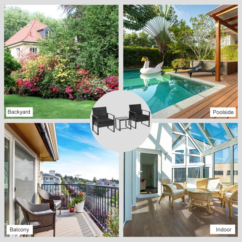 Outsunny Rattan Bistro Set - Black 5 Outsunny Rattan Bistro Set - Black - Image 5