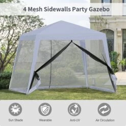 Outsunny 3 X 3 Meter Outdoor Gazebo Garden Canopy Tent Sun Shade Event Shelter With Mesh Screen Side Walls, Grey -OUTSUNNY Store Vo4a2a17dc2415e89 2e07405b bad3 4f3b 81ba 5fc75984d4cf
